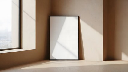 Minimal vertical poster mockup with blank white frame & soft natural light shadows