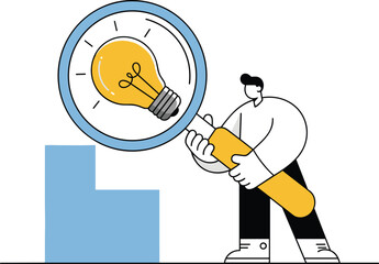 Vector Business Analysis, Magnifying Glass, Idea, Minimalist Office, Isometric Concept