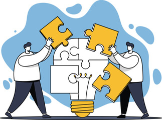 Vector Collaboration Teamwork Puzzle Lightbulb Business Solution Illustration