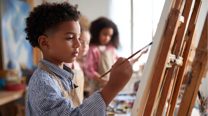 african american teenage boy is painting