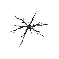 Black and white radial crack isolated vector grunge scratch explosion fracture shape on white background