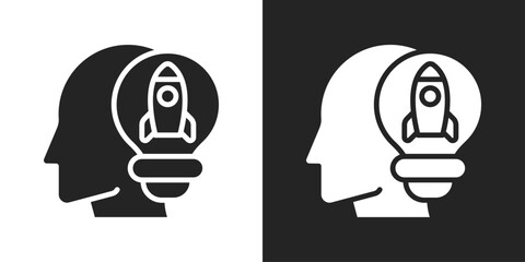 Creative Thinking Icon In Black And White Glyph Style