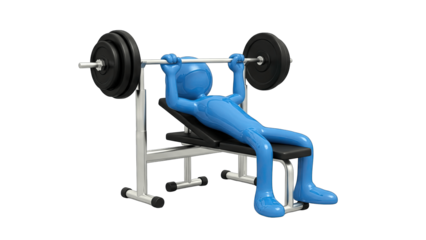 Blue Figure Bench Pressing Weights in Gym