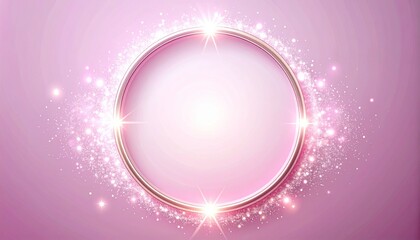 Obraz premium Elegant pink circle frame with sparkling glitter and light effects on a soft gradient background, perfect for luxury, beauty, and festive designs.