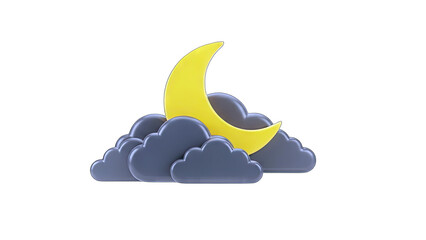 3D Render of Moon and Clouds on White Background