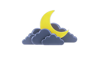 3D Render of Moon and Clouds on White Background