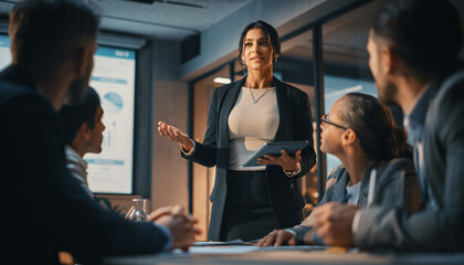 Young Entrepreneur Pitching An Idea To Investors In A Modern Boardroom, Pitch, Startup, Investment, Business, Entrepreneur, Presentation, Boardroom, Tension, Focus, Cinematic