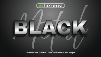 Black metal text effect with metallic texture and bold 3d style for graphic design use vector illustration 