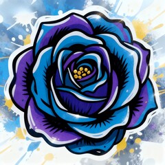 Vibrant Blue Purple Rose: Bold Splatter Art Illustration
