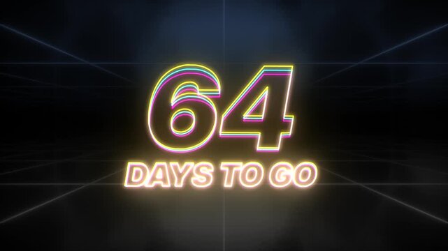64 days to go text animation retro background