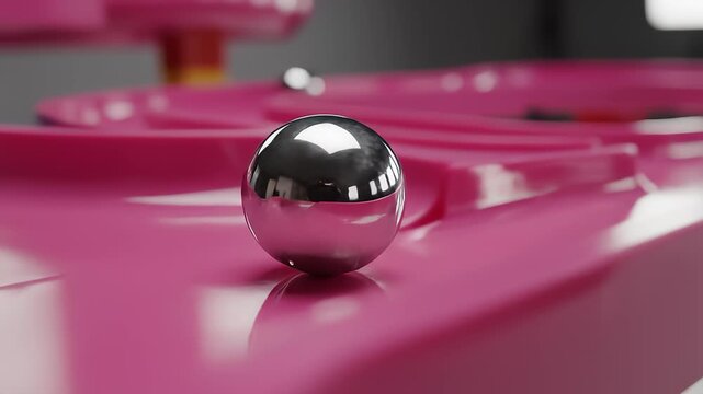Metal Ball Navigates a Pink Maze Track