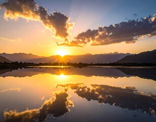 Serene Sunset Over Still Lake.