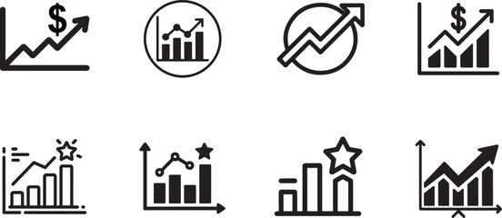 Collection of business and finance icons featuring graphs and charts