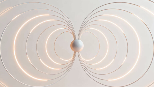 The field of magnetic lines is an invisible force visualized by thin luminous lines curving around an object. Ideal for educational infographics and hi‑tech brands. Vector. EPS_02.