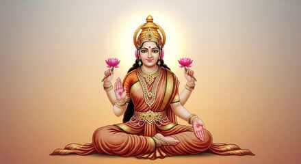 Goddess Lakshmi Seated Gracefully With Golden Divine Glow