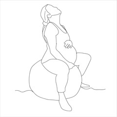  One continuous line drawing pregnant women exercising.