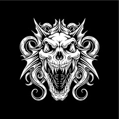Obraz premium Aggressive Monster Skull Head Roaring Illustration Dark Art Style