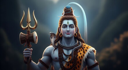 Lord Shiva Standing With Trishul in Calm Authority and Divine Glow