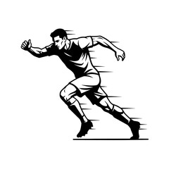 Vector illustration of a young man and woman athlete team running with a football in a black silhouette action competition game