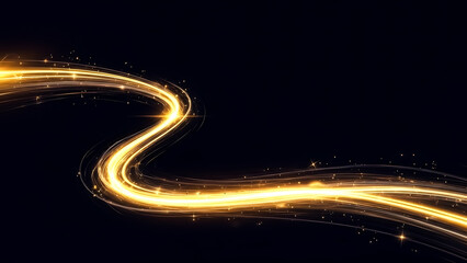 curved golden light streaks with sparkles on dark background