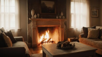 Cozy Living Room with a Warm Fireplace and Comfortable Seating.