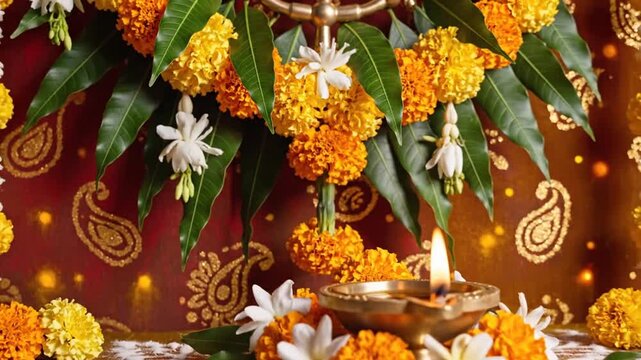 Elegant Ugadi Greeting Background with Floral and Traditional Details
