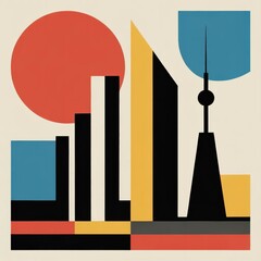 Obraz premium Mid-Century Minimalist City Skyline — Geometric Flat Design, Report Cover