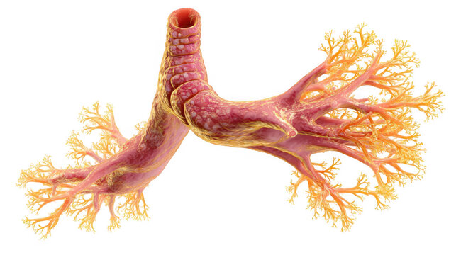Medical 3d illustration showing inflamed trachea with bronchitis or asthma on a transparent background, perfect for healthcare and medical presentations