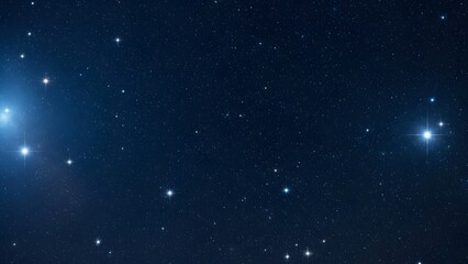 A serene night sky filled with numerous stars and a few bright celestial objects visible in the dark blue atmosphere from a distant viewpoint