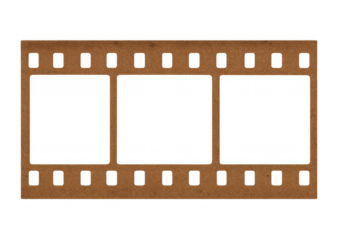 Vintage filmstrip creating a blank photo frame with empty spaces, historic cinema concept on transparent background