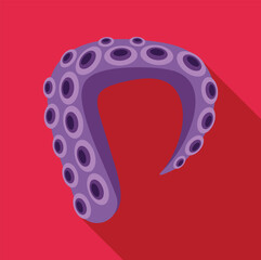 Octopus tentacle displaying suction cups and a flat design style against a red background