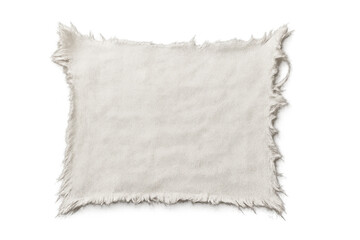 Fototapeta premium White frayed fabric piece with rough edges and detailed texture, neutral cloth material on transparent background