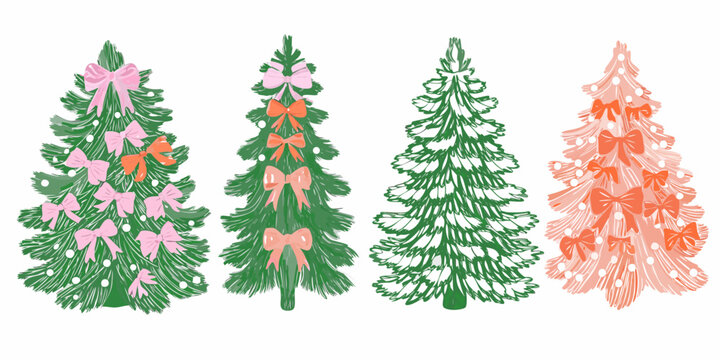 Festive christmas trees with colorful bows and decorations a holiday illustration