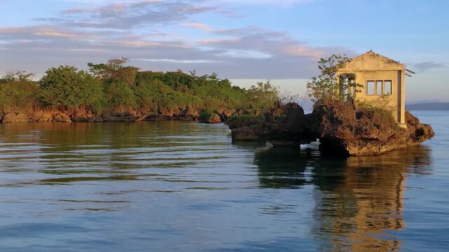 Tropical river surrounded by lush vegetation, Philippines