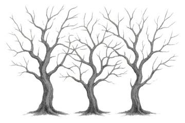 Obraz premium Bare winter trees with gnarled branches on transparent background, symbolizing death, old age, and isolation