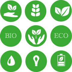 Eco and bio green icons set