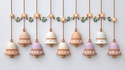 Obraz premium Festive Christmas Bell Garland With Star Accents And Winter Snow Effect