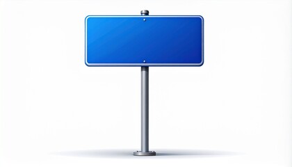 Obraz premium Blank Blue Road Sign Post on White Background - Customizable Information Board for Direction, Advertisement, or Message