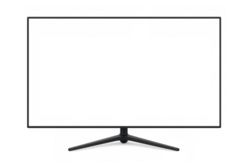 Realistic frameless computer monitor displaying a blank screen with transparent background, technology device mockup
