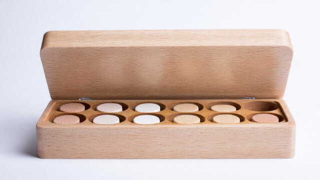 Wooden Box with Round Objects