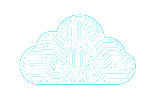 Cloud computing circuit board concept with digital network data storage technology and blue neon lights - Powered by Adobe