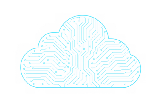 Cloud computing circuit board concept with digital network data storage technology and blue neon lights - Powered by Adobe