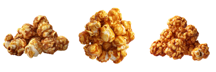 Delicious caramel popcorn with transparent background snack food studio setting top view