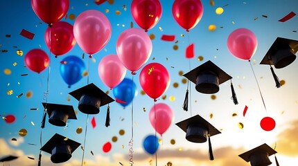 Colorful birthday party background with balloons confetti and festive streamers creating a joyful celebration atmosphere