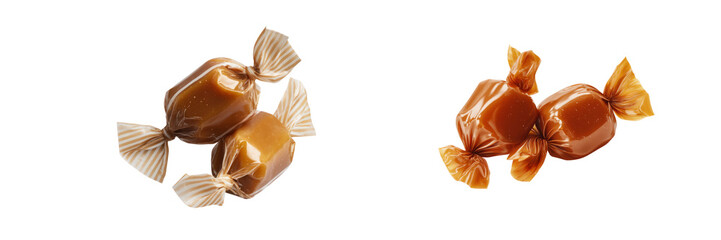 Delicious caramel candies on transparent background sweet treats food photography studio view