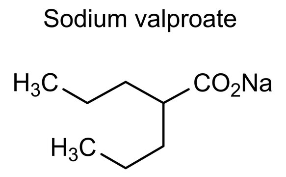 Sodium valproate, chemical structure of sodium valproate, drug substance