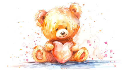 Cute brown teddy bear holding a heart