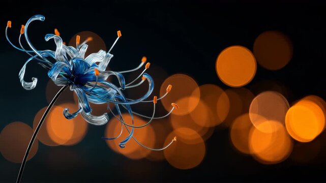 幻想的な青いガラス花の造形を捉えた接写写真