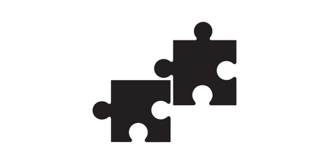 Two pieces of jigsaw puzzle or autism puzzle piece symbol flat vector icon black silhouette white background for apps ,Two pieces of jigsaw puzzle or autism puzzle piece symbol flat vector icon for