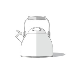 Obraz premium A round, metal kettle with a handle and spout, rendered in shades of gray